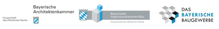 Logos von Bayerischer Architektenkammer, Bayerischer Ingenieurekammer-Bau und Landesverband Bayerischer Bauinnungen