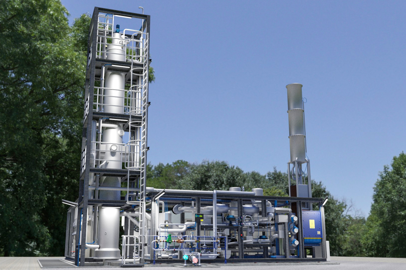 Methanisierungsanlage des Technologieentwicklers Electrochaea GmbH beispielhaft als Fotomontage für den Standort Pfaffenhofen. Fotomontage: Electrochaea GmbH