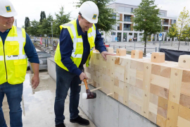 „Recyclebarer Holz-Supermarkt“ wächst mit Holzbausystem TRIQBRIQ in die Höhe. Foto: Christian Schwier / Edeka  Minden-Hannover