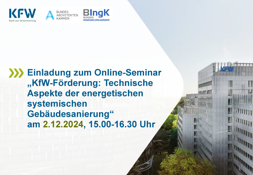 „KfW-Förderung: Technische Aspekte der energetischen systemischen Gebäudesanierung“ - 02.12.204 - Online - Kostenfrei