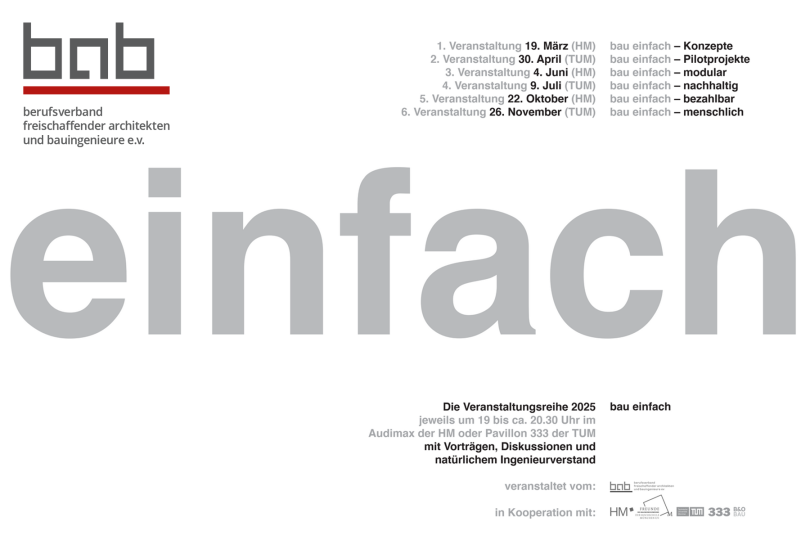 Neue Veranstaltungsreihe "bau einfach" - Berufsverband freischaffender Architekten und Bauingenieure