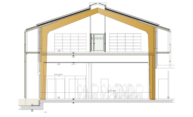 Dreigelenkrahmen in Holzleimbauweise 