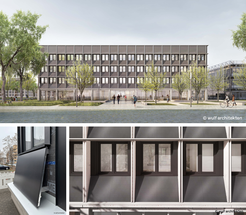 Das Projekt "UnIT Neubau eines IT- und Rechenzentrums für die Universität Mannheim" wird mit einer BIPVFassade ausgestattet sein. Im webbasierten Leitfaden entspricht das der standardisierten BIPV-Normallösung C-Sond-BR-01. © wulf architekten