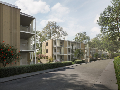 Visualisierung der Wohnanlage in Augsburg Haunstetten 02. Quelle: hey! Architektur bumeder wehmann architekten partgmbb)