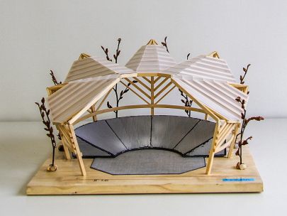 Das Modell „Arena Z“ von Paul vom Gymnasium Donauwörth gewinnt den 1. Platz in der Alterskategorie II (ab 9. Klasse) beim Schülerwettbewerb Junior.ING 2025/26. © BayIka-Bau