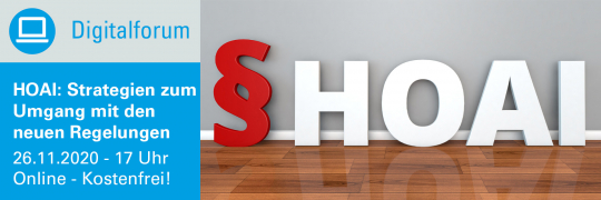 Digitalforum: HOAI - Strategien zum Umgang mit den neuen Regelungen - 26.11.2020 - Online - Kostenfrei!